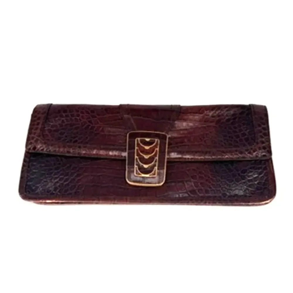 Cole Haan Clutch Elena Flap Leather Crocodile Print